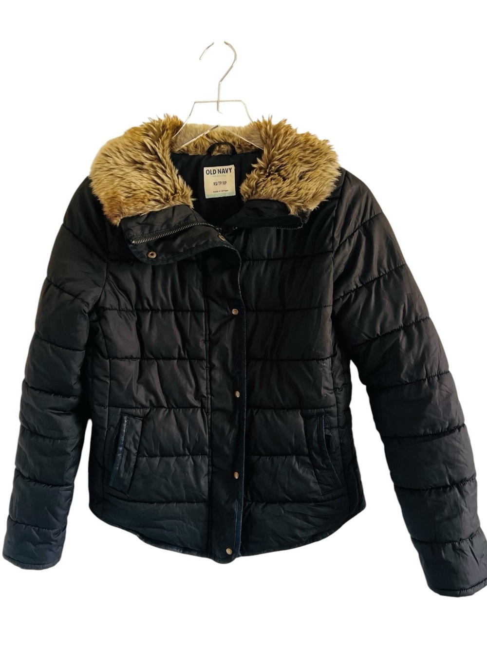 Old Navy Black Puffer Jacket with Faux Fur Collar